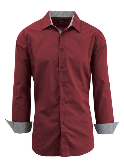 Men's Long-Sleeve Solid Slim-Fit Casual Dress Shirts GalaxybyHarvic Men's Long-Sleeve Solid Slim-Fit Casual Dress Shirts GalaxybyHarvic