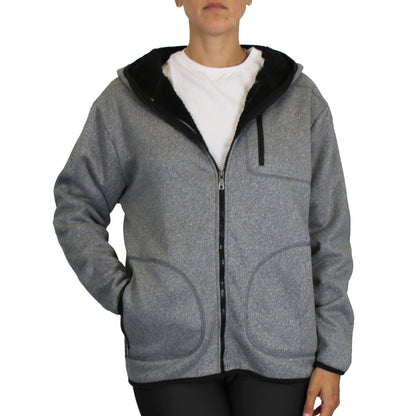 Women's Loose Fit Tech Sherpa Fleece-Lined Zip Hoodie With Chest Pocket - GalaxybyHarvic