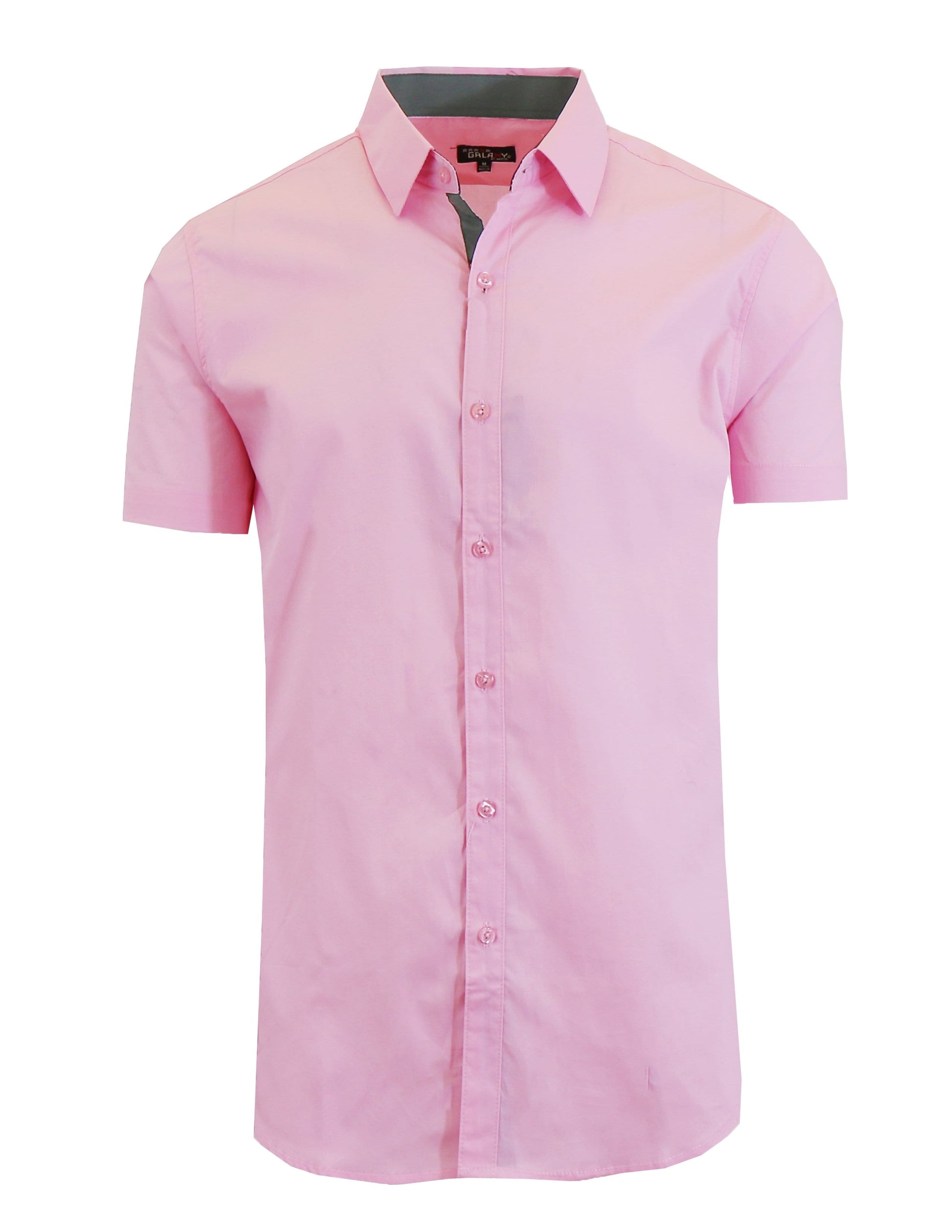 Men's Short Sleeve Slim Fit Solid Button Down Dress Shirt - GalaxybyHarvic