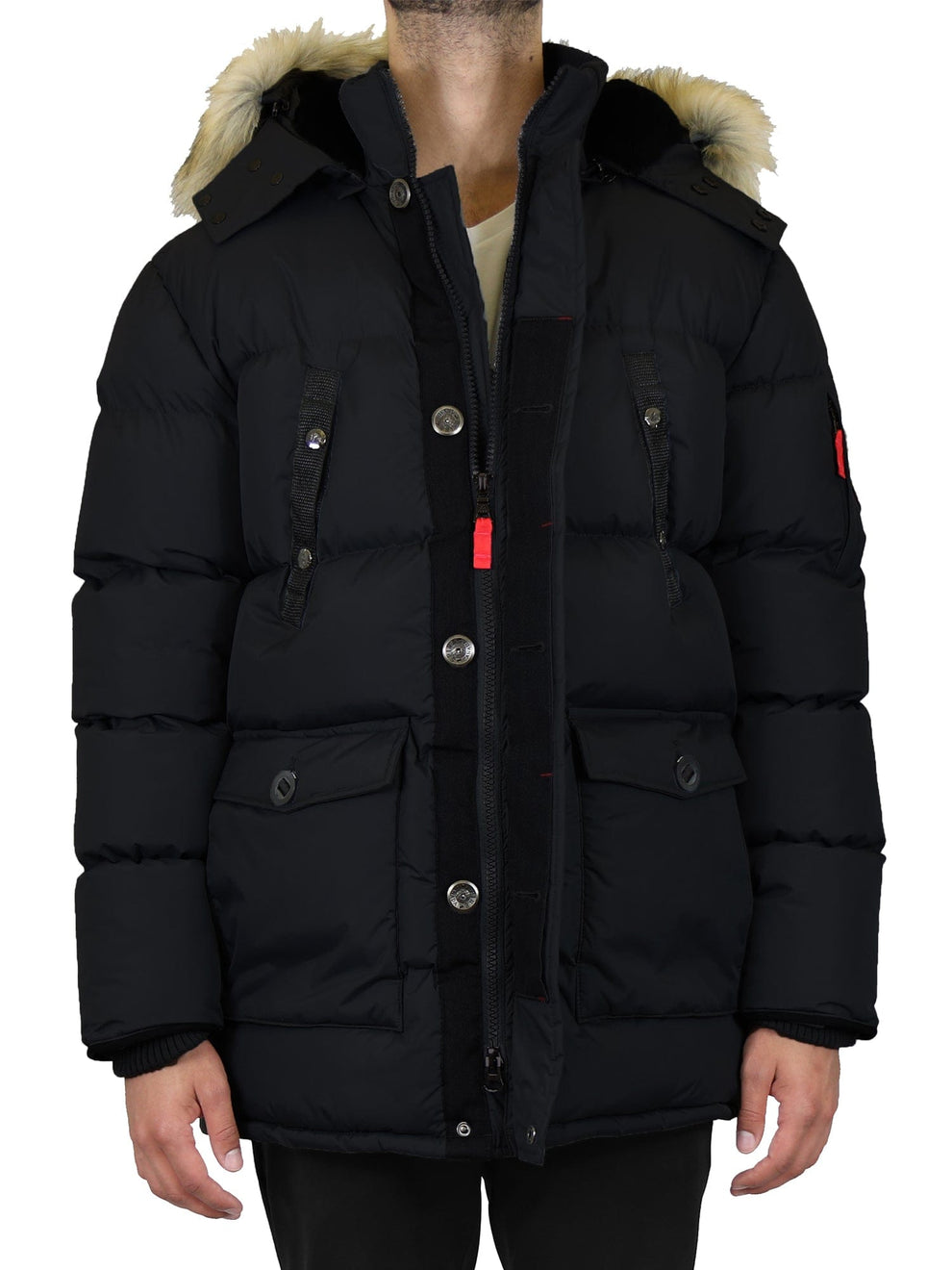 12 Pack Men's Bubble Parka Jacket with Sherpa Lined Hood - Black main image 1