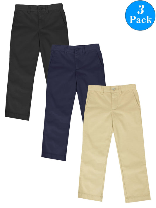 Boys Flat Front School Uniform Pants - Sizes 4-20 (3-PACK) - GalaxybyHarvic