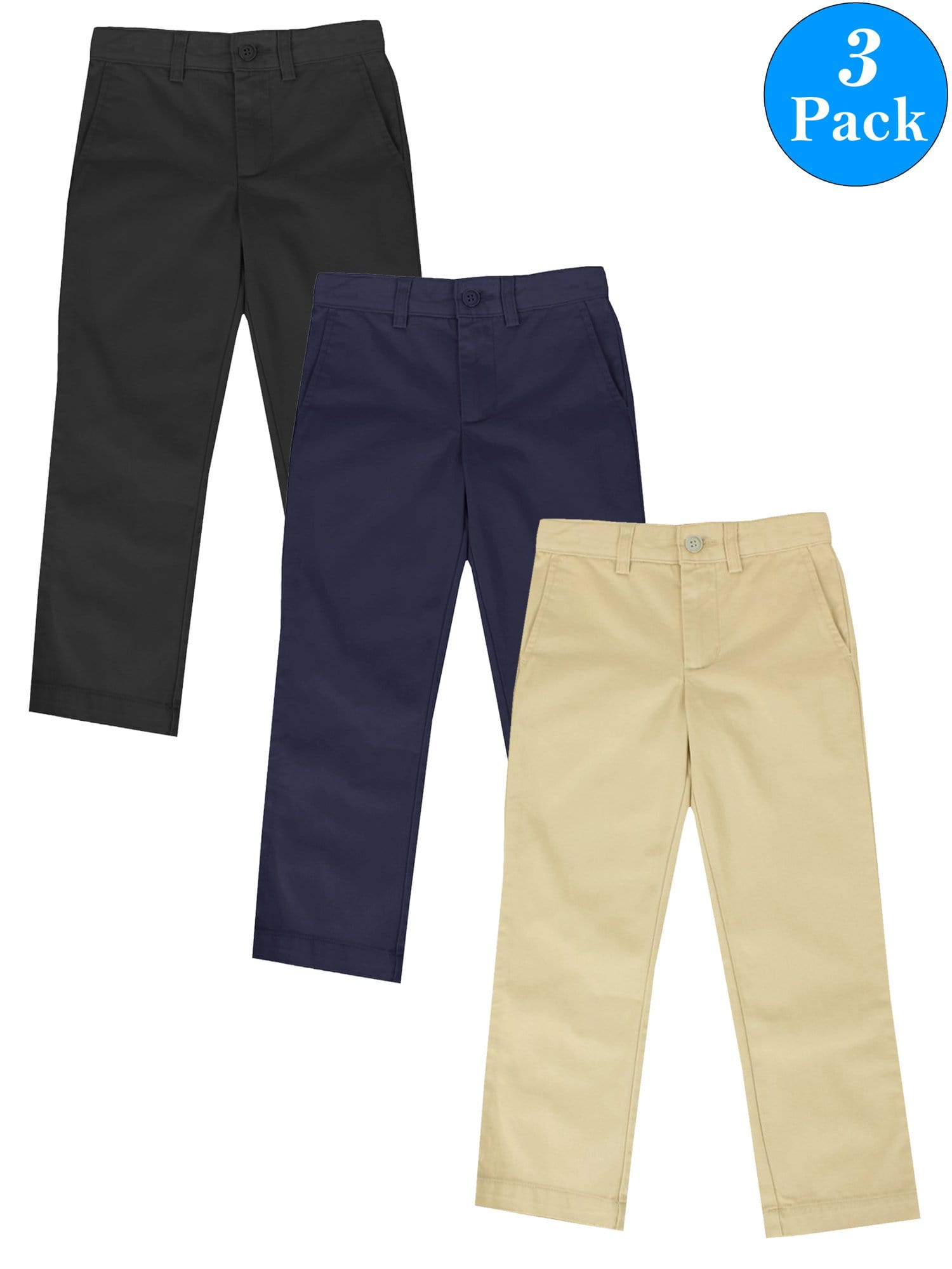 Boys Slim Straight Flat Front School Uniform Pants (3-Packs) - GalaxybyHarvic