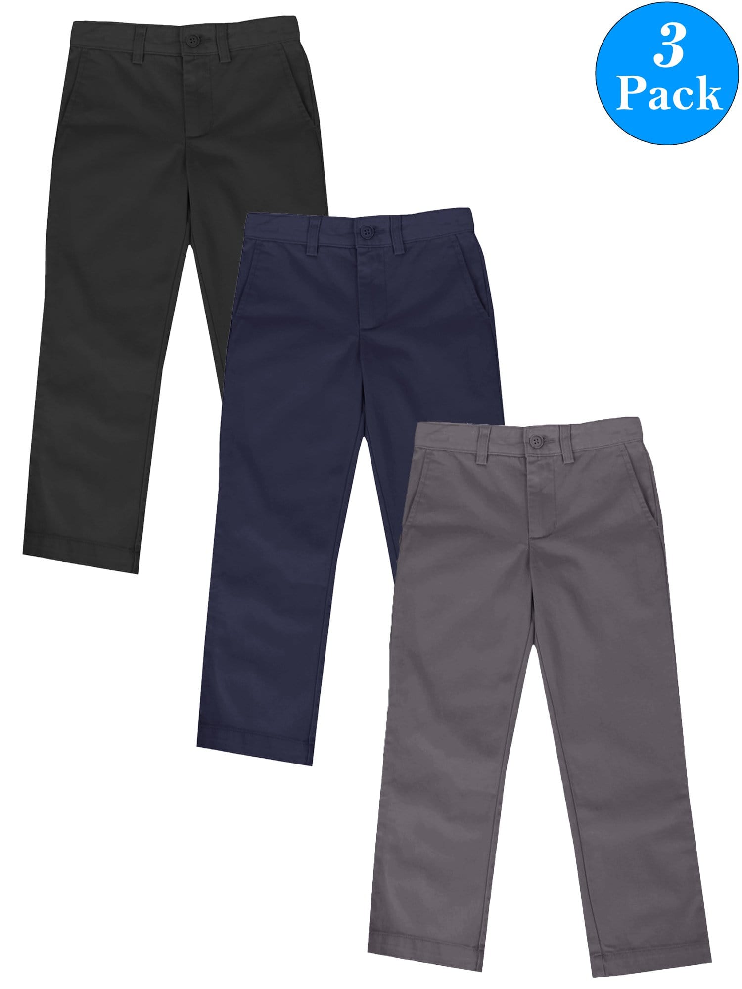 Boys Flat Front School Uniform Pants - Sizes 4-20 (3-PACK) - GalaxybyHarvic